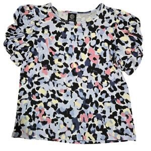 Bobeau Women's Casual Puff Sleeve Pullover Multicolor Leopard Print Size Medium